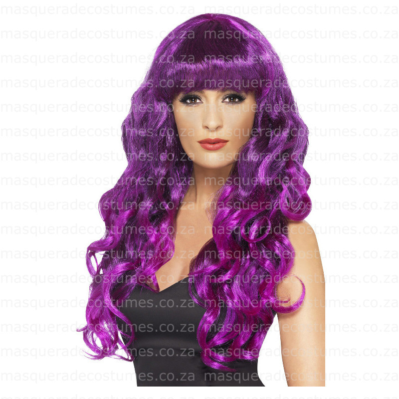 Siren Wig Long Curly Green and Black with Fringe Adult Costume Hair
