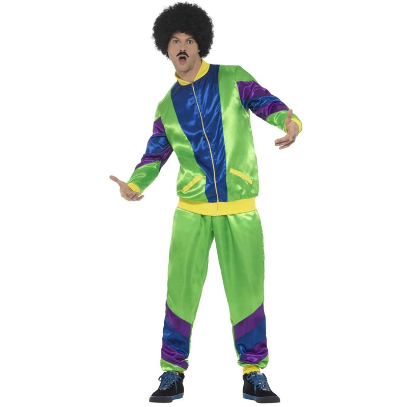 80s Retro Shell Suit Costume Adult Neon Green Trousers Jacket