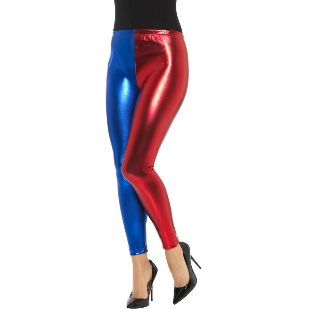 Jester Cosplay Leggings, Metallic, Blue & Red