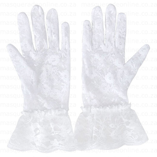 Short Lace Gloves – White (Cuffed) - Image 3