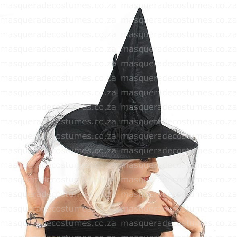 Witch Hat with Roses and Net, Black
