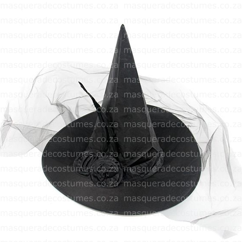 Witch Hat with Roses and Net, Black - Image 3