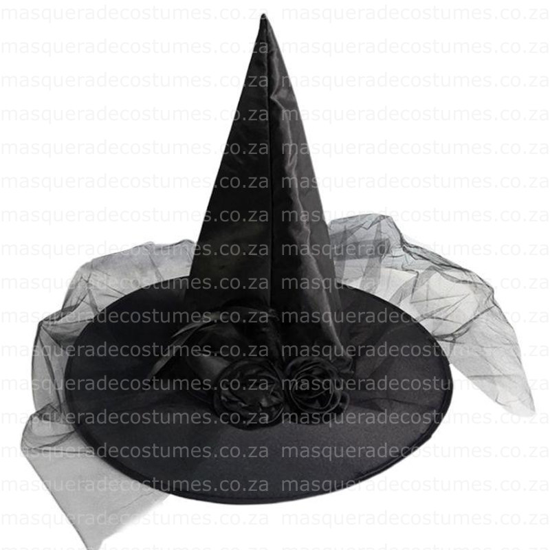 Witch Hat with Roses and Net, Black - Image 2
