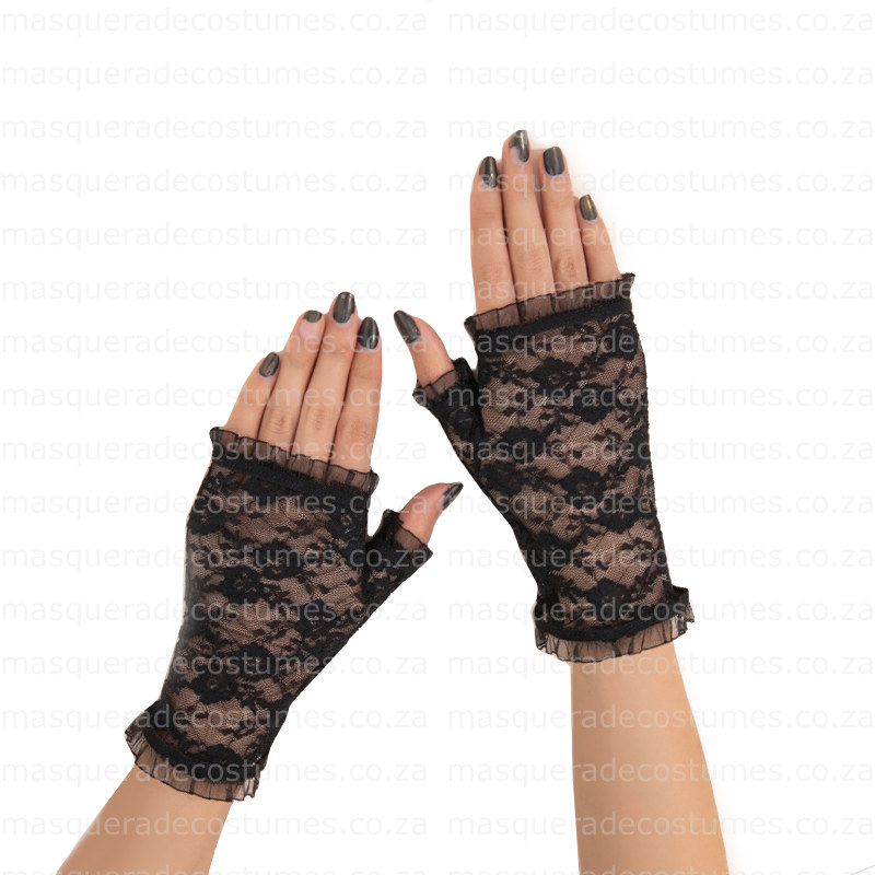 Short Fingerless Lace Gloves 2.0- Black – Masquerade Costume Hire