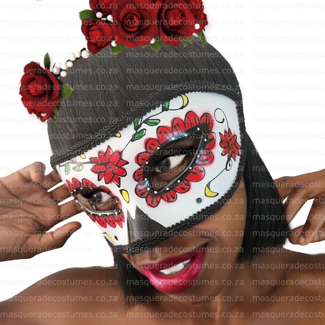 Red Sugar Skull Day of The Dead Masquerade Mask