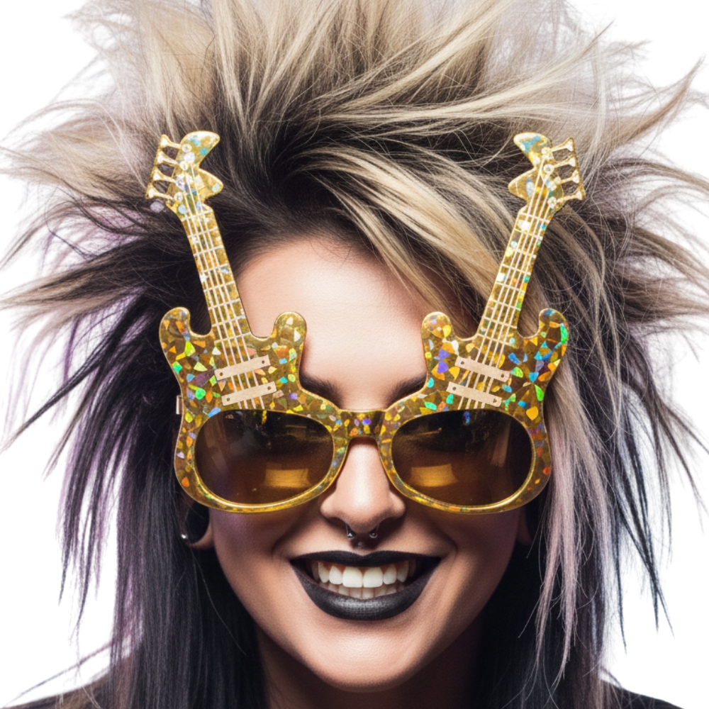 Gold Rock Star Guitar Novelty Sunglasses