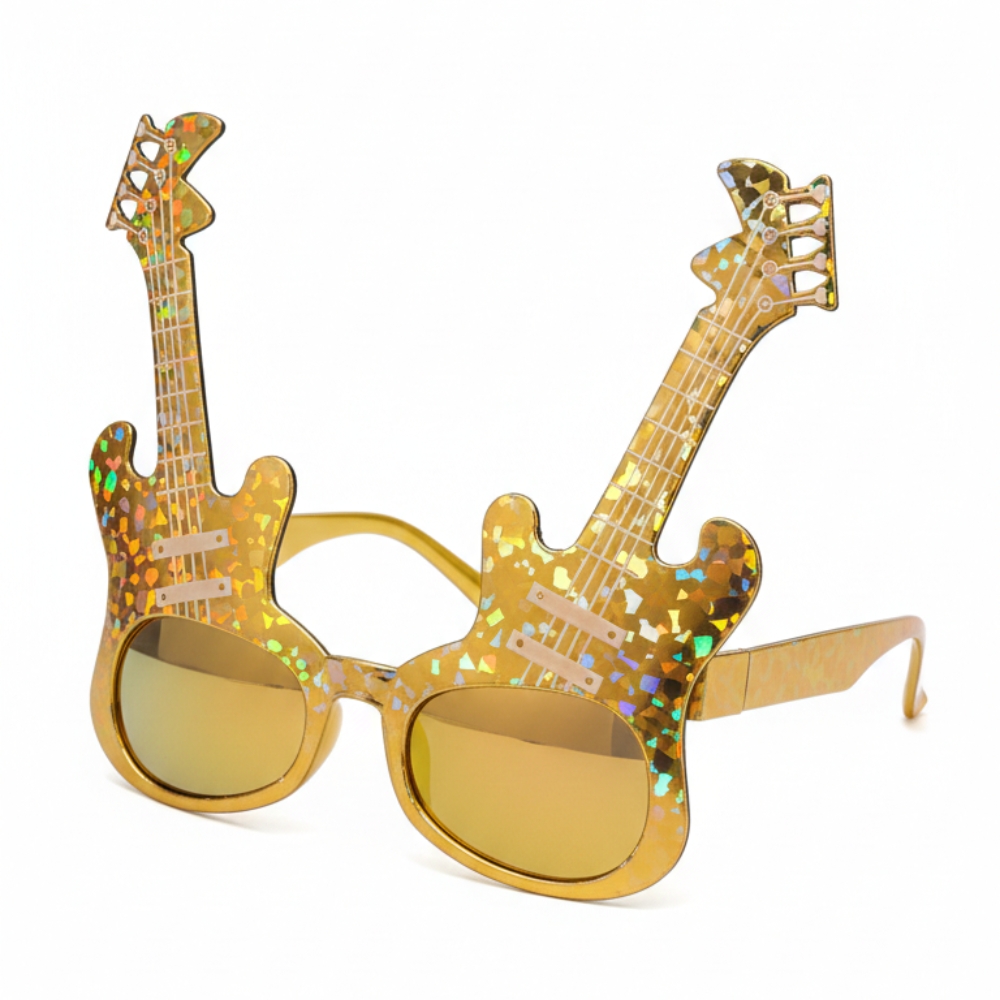 Gold Rock Star Guitar Novelty Sunglasses - Image 2