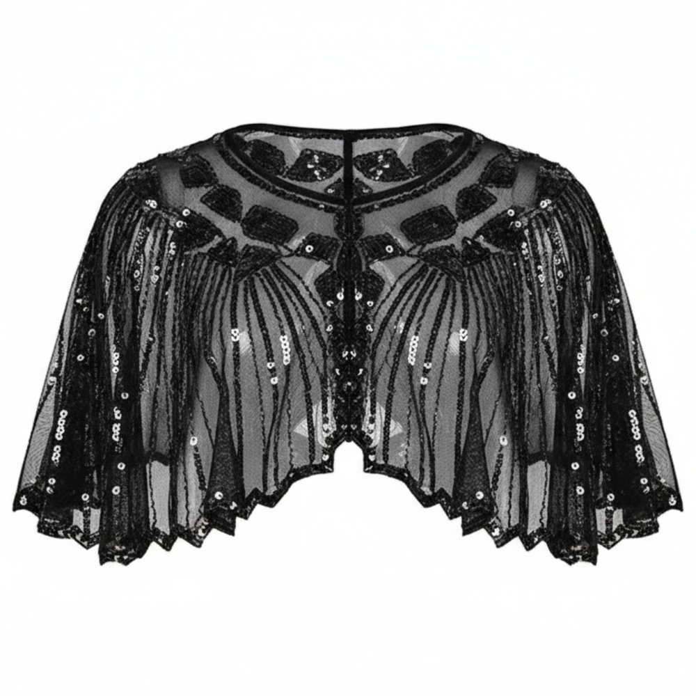 Gatsby Sequin Cape - Black - Image 2