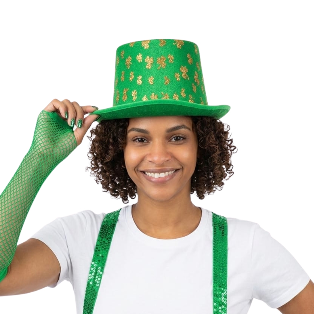 St Patrick's Top Hat with Gold Clovers