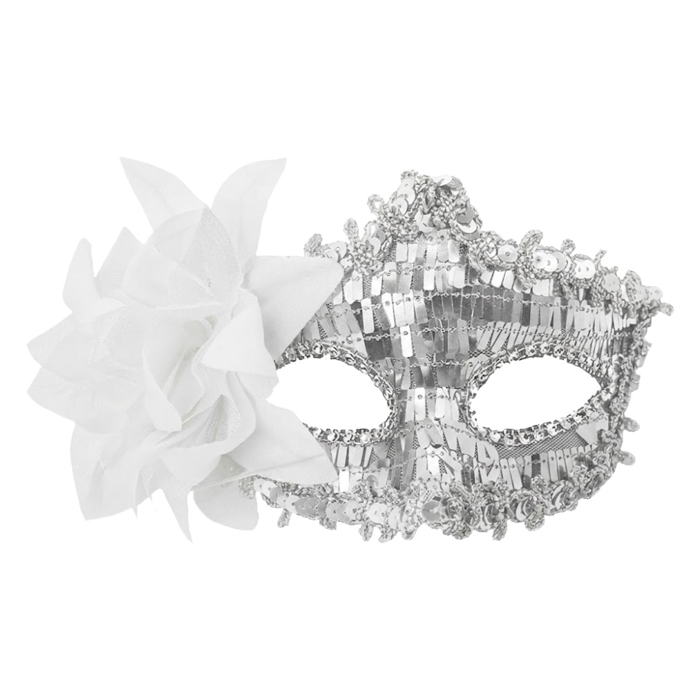 Masquerade Mask - Sequin with Flower (Silver) - Image 2