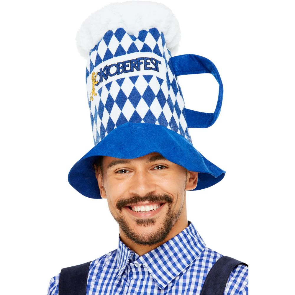 Beer Festival Beer Hat - Blue & White Chequered
