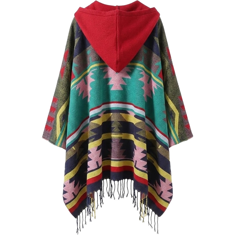 Bohemian Mexican Hooded Poncho- Pink - Image 3