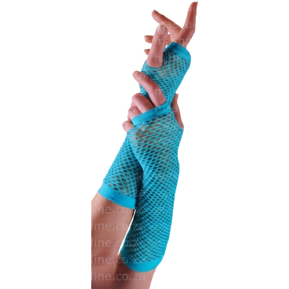 Long Fishnet Gloves - Turquoise