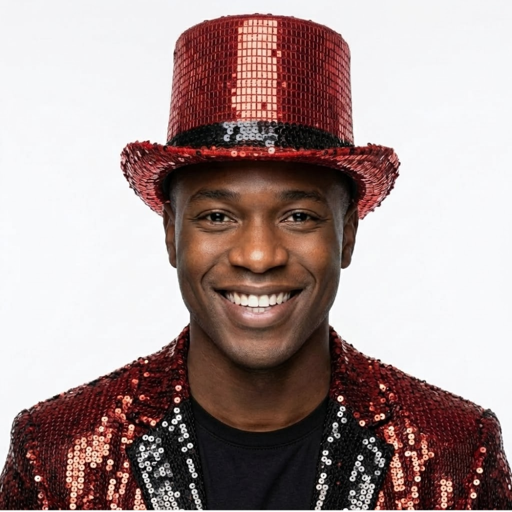 Sequin Top Hat with Black Band - Red