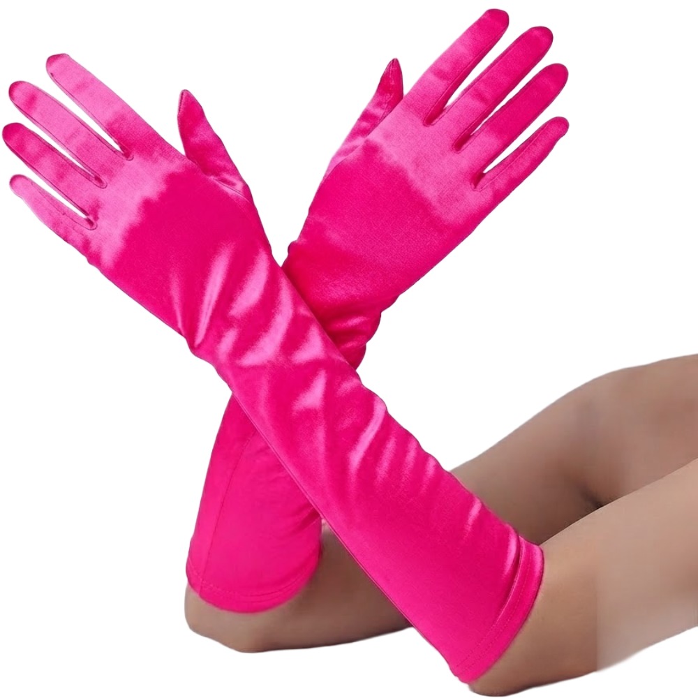 Long Satin Stretch Gloves - Pink