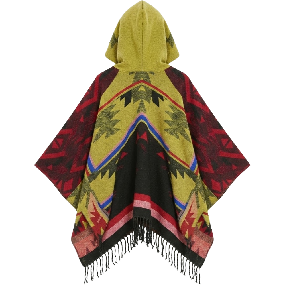 Bohemian Mexican Hooded Poncho - Yellow - Image 2