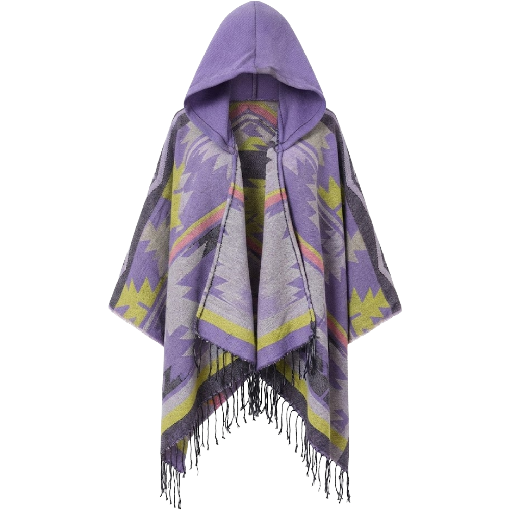 Bohemian Mexican Hooded Poncho - Lilac - Image 2